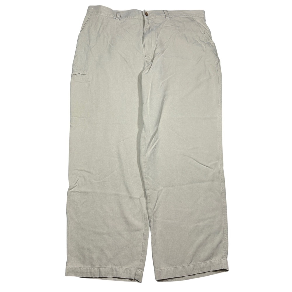 Caribbean Roundtree & Yorke 100% Silk Cargo Pants Mens 38x30 Khaki Tan FlatFront